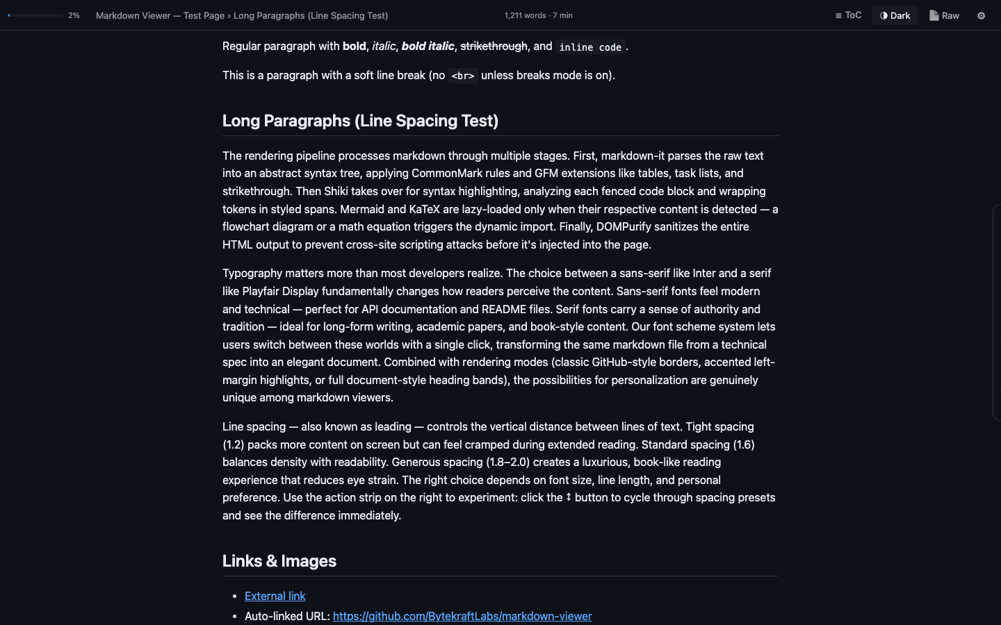 MarkLens with GitHub Dark theme